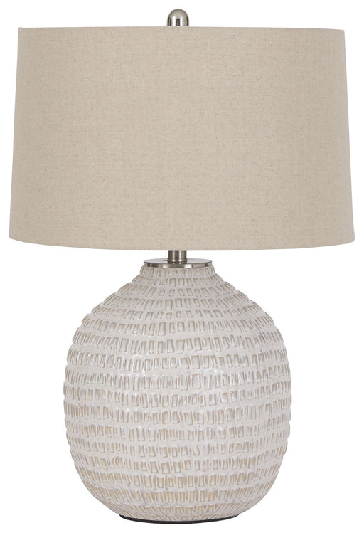 Jamon - Beige - Ceramic Table Lamp - Premium Table Lamps from Signature Design by Ashley® - Just $148! Shop now at Furniture Wholesale Plus  We are the best furniture store in Nashville, Hendersonville, Goodlettsville, Madison, Antioch, Mount Juliet, Lebanon, Gallatin, Springfield, Murfreesboro, Franklin, Brentwood