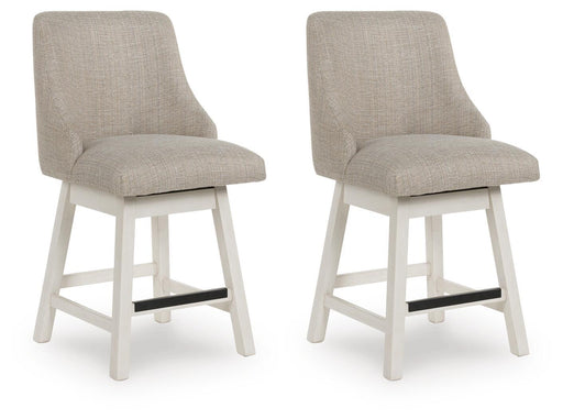 Robbinsdale - Upholstered Swivel Curved Back Barstool (Set of 2) - Antique White – Stool Sets by Signature Design by Ashley® at Furniture Wholesale Plus , Nashville furniture store