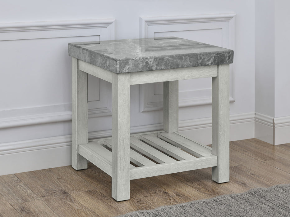 Canova - Gray Marble Top End Table - White – End Tables by Steve Silver Furniture at Furniture Wholesale Plus , Nashville furniture store