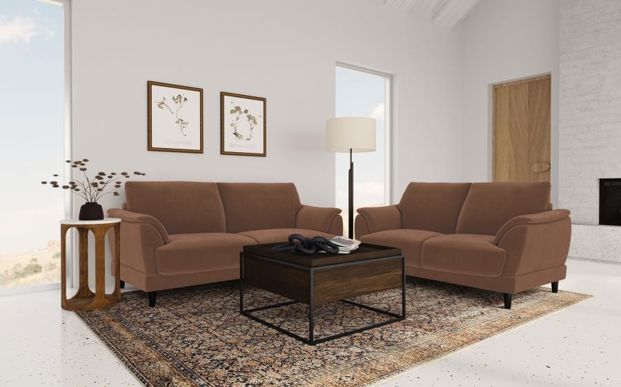 Selma - 2 Piece Velvet Upholstered Crescent Arm Sofa Set - Rust - Premium Stationary Sofas & Loveseats from Coaster Fine Furniture - Just $1359! Shop now at Furniture Wholesale Plus  We are the best furniture store in Nashville, Hendersonville, Goodlettsville, Madison, Antioch, Mount Juliet, Lebanon, Gallatin, Springfield, Murfreesboro, Franklin, Brentwood