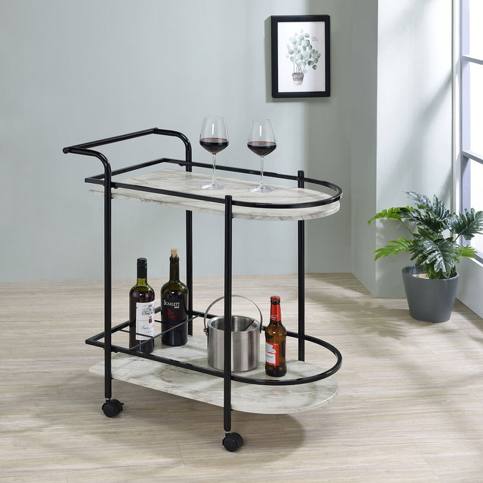 Desiree 2-tier Bar Cart with Casters Black - Premium Bar Cart from Coaster Z2 Standard - Just $138! Shop now at Furniture Wholesale Plus  We are the best furniture store in Nashville, Hendersonville, Goodlettsville, Madison, Antioch, Mount Juliet, Lebanon, Gallatin, Springfield, Murfreesboro, Franklin, Brentwood