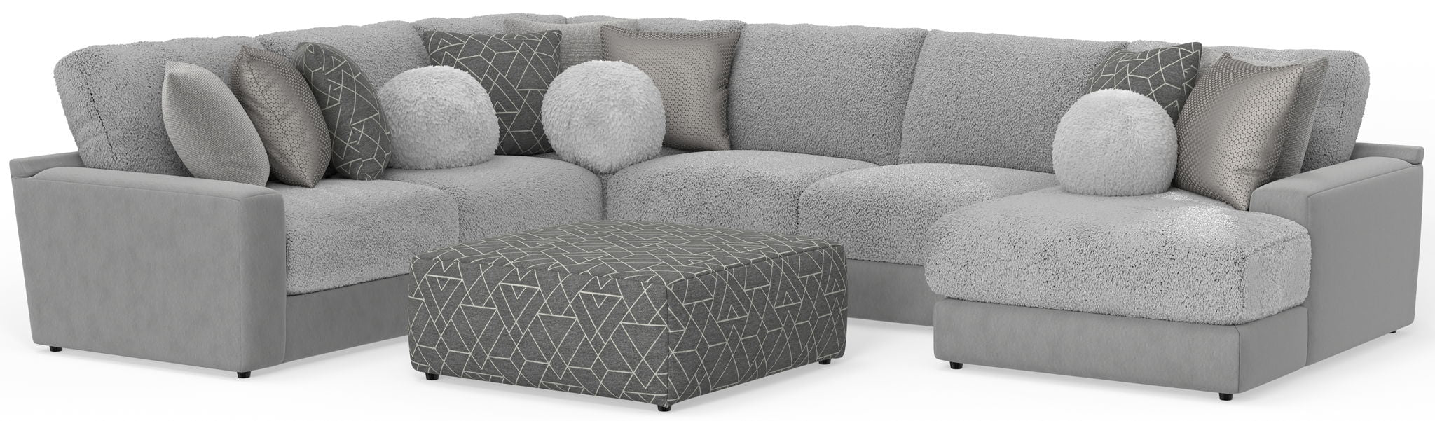 Canyon - 4 Piece Sectional With Cuddler Seat Cushions, Included Accent Pillows And Cocktail Ottoman (Right Side Facing Chaise) - Platinum – 2 Piece Living Room Sets by Jackson at Furniture Wholesale Plus , Nashville furniture store