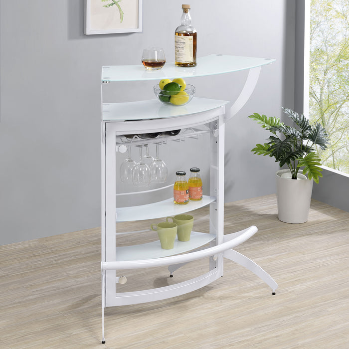 Dallas 2-shelf Home Bar White and Frosted Glass - Premium Bar from Coaster Z2 Standard - Just $290! Shop now at Furniture Wholesale Plus  We are the best furniture store in Nashville, Hendersonville, Goodlettsville, Madison, Antioch, Mount Juliet, Lebanon, Gallatin, Springfield, Murfreesboro, Franklin, Brentwood