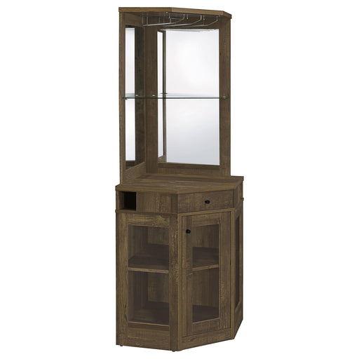 Alviso Corner Bar Cabinet with Stemware Rack Rustic Oak - Premium Wine Cabintet from Coaster Z2 Standard - Just $358! Shop now at Furniture Wholesale Plus  We are the best furniture store in Nashville, Hendersonville, Goodlettsville, Madison, Antioch, Mount Juliet, Lebanon, Gallatin, Springfield, Murfreesboro, Franklin, Brentwood