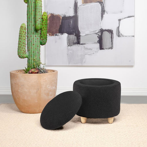 Valia - Faux Sheepskin Upholstered Round Storage Ottoman – Storage Ottomans by Coaster Fine Furniture at Furniture Wholesale Plus , Nashville furniture store