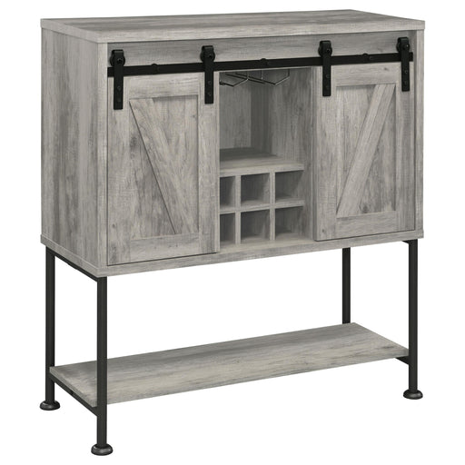 Claremont Sliding Door Bar Cabinet with Lower Shelf Grey Driftwood - Premium Wine Cabintet from Coaster Z2 Standard - Just $338! Shop now at Furniture Wholesale Plus  We are the best furniture store in Nashville, Hendersonville, Goodlettsville, Madison, Antioch, Mount Juliet, Lebanon, Gallatin, Springfield, Murfreesboro, Franklin, Brentwood