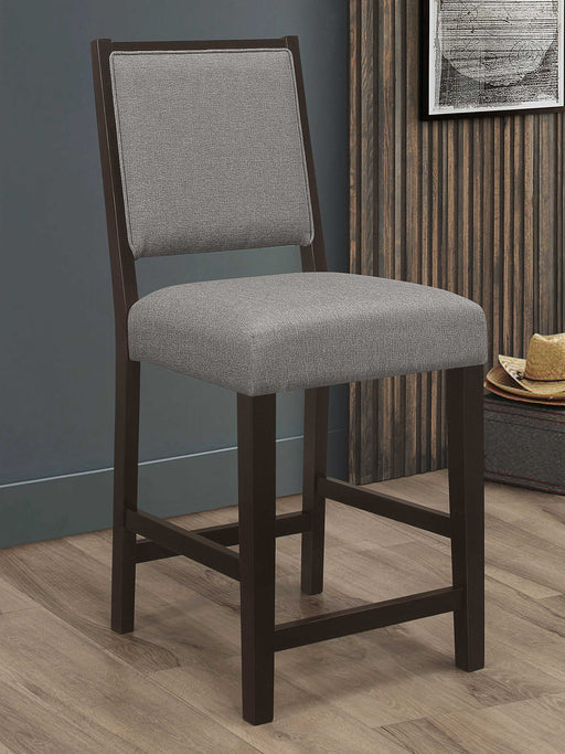 Bedford Upholstered Open Back Counter Height Stools with Footrest (Set of 2) Grey and Espresso - Premium Barstool from Coaster Z2 Standard - Just $132! Shop now at Furniture Wholesale Plus  We are the best furniture store in Nashville, Hendersonville, Goodlettsville, Madison, Antioch, Mount Juliet, Lebanon, Gallatin, Springfield, Murfreesboro, Franklin, Brentwood