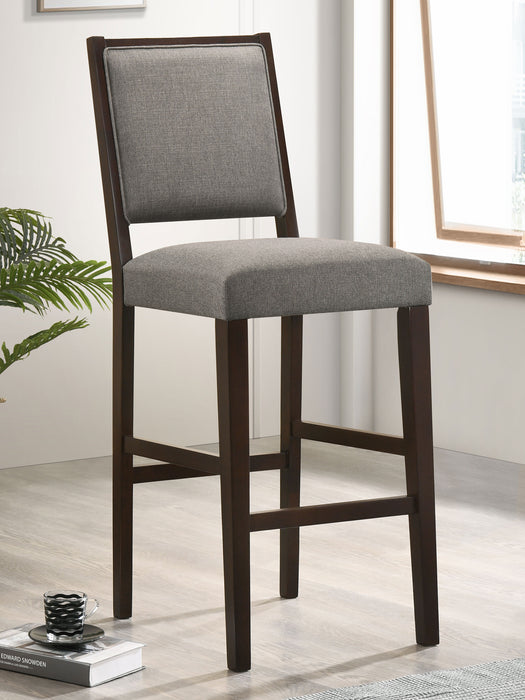 Bedford Upholstered Open Back Bar Stools with Footrest (Set of 2) Grey and Espresso - Premium Barstool from Coaster Z2 Standard - Just $142! Shop now at Furniture Wholesale Plus  We are the best furniture store in Nashville, Hendersonville, Goodlettsville, Madison, Antioch, Mount Juliet, Lebanon, Gallatin, Springfield, Murfreesboro, Franklin, Brentwood