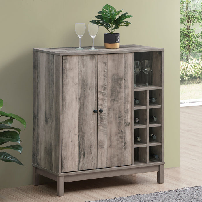 Cheyenne 2-door Wine Cabinet with Stemware Rack Weathered Acacia - Premium Wine Cabintet from Coaster Z2 Standard - Just $270! Shop now at Furniture Wholesale Plus  We are the best furniture store in Nashville, Hendersonville, Goodlettsville, Madison, Antioch, Mount Juliet, Lebanon, Gallatin, Springfield, Murfreesboro, Franklin, Brentwood