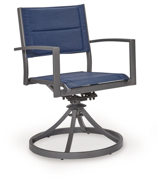 Rocky Creek - Sling Swivel Chair (Set of 2) - Blue / Gray – Chair Sets by Signature Design by Ashley® at Furniture Wholesale Plus , Nashville furniture store