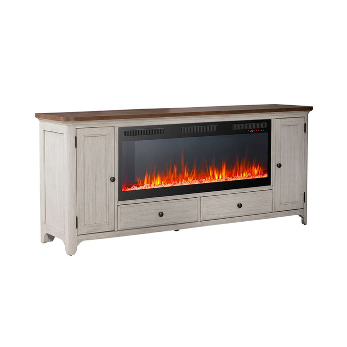 Fireplace TV Consoles - 80" Console With Fire FTS Set - Brown / White – Fireplace TV Stands by Liberty Furniture at Furniture Wholesale Plus , Nashville furniture store