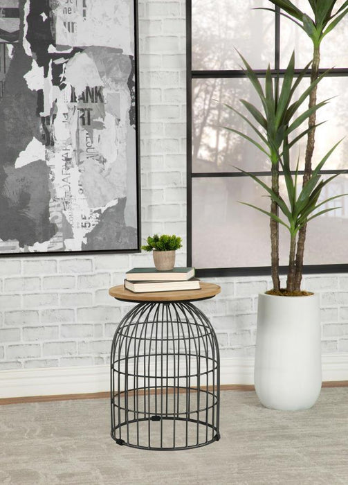 Bernardo - Round Wire Frame Side Table - Natural And Gunmetal – Side Tables by CoasterEssence at Furniture Wholesale Plus , Nashville furniture store