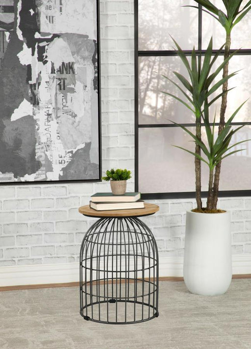 Bernardo - Round Wire Frame Side Table - Natural And Gunmetal – Side Tables by CoasterEssence at Furniture Wholesale Plus , Nashville furniture store