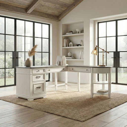 Allyson Park - Optional L Shaped Desk Set - Wirebrushed White / Charcoal – Corner Desks by Liberty Furniture at Furniture Wholesale Plus , Nashville furniture store