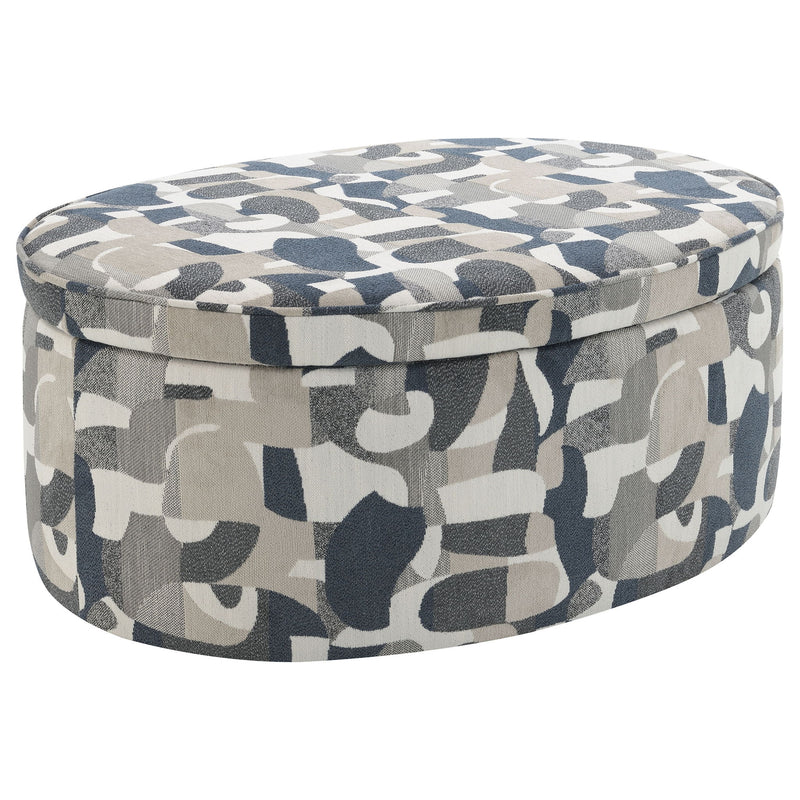 Tomkins - Oval Upholstered Storage Ottoman - Indigo Blue – Storage Ottomans by Coaster Fine Furniture at Furniture Wholesale Plus , Nashville furniture store