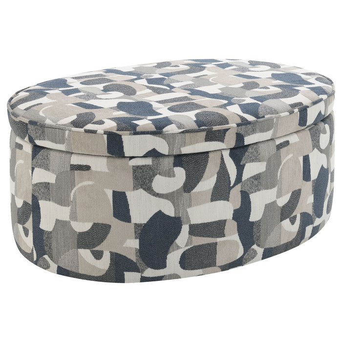 Tomkins - Oval Upholstered Storage Ottoman - Indigo Blue – Storage Ottomans by Coaster Fine Furniture at Furniture Wholesale Plus , Nashville furniture store