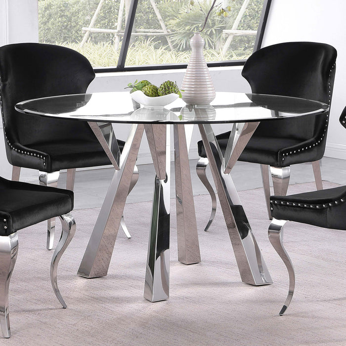 Alaia Round Glass Top Dining Table Clear and Chrome - Premium Dining Table from Coaster Z2 Standard - Just $630! Shop now at Furniture Wholesale Plus  We are the best furniture store in Nashville, Hendersonville, Goodlettsville, Madison, Antioch, Mount Juliet, Lebanon, Gallatin, Springfield, Murfreesboro, Franklin, Brentwood