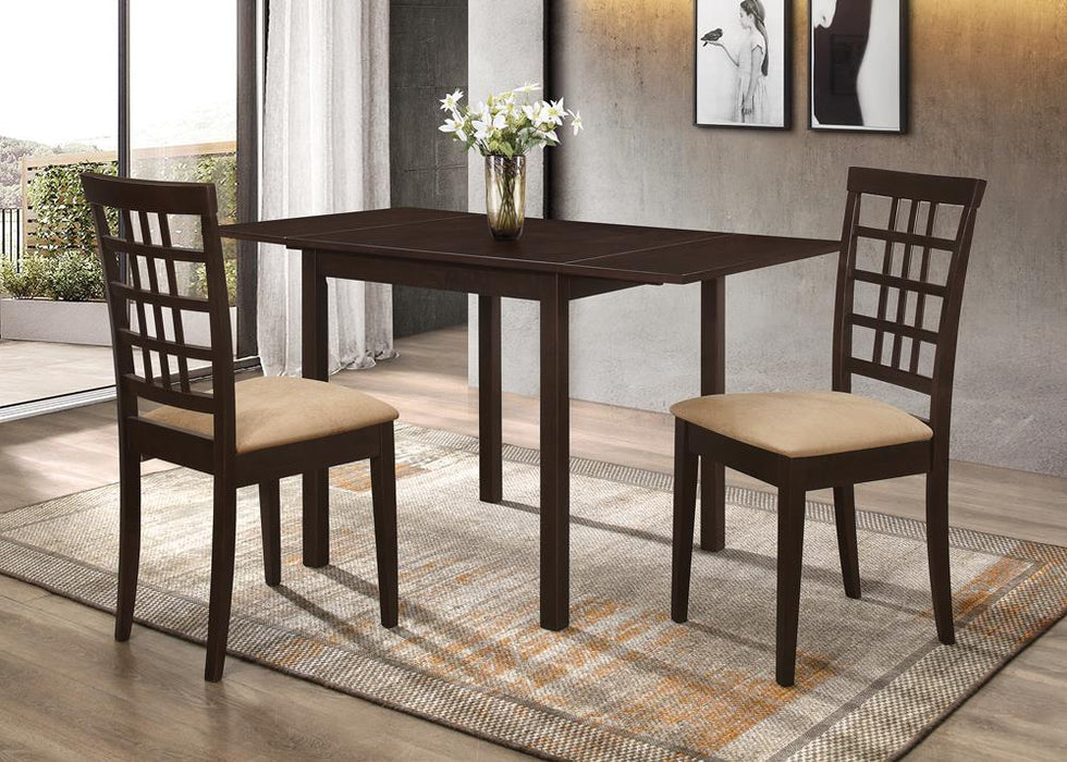 Kelso 3-piece Drop Leaf Dining Set Cappuccino and Tan - Premium Dining Room Set from Coaster Z2 Standard - Just $390! Shop now at Furniture Wholesale Plus  We are the best furniture store in Nashville, Hendersonville, Goodlettsville, Madison, Antioch, Mount Juliet, Lebanon, Gallatin, Springfield, Murfreesboro, Franklin, Brentwood