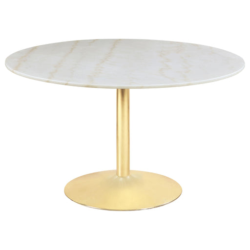 Kella Round Marble Top Dining Table White and Gold - Premium Dining Table from Coaster Z2 Standard - Just $758! Shop now at Furniture Wholesale Plus  We are the best furniture store in Nashville, Hendersonville, Goodlettsville, Madison, Antioch, Mount Juliet, Lebanon, Gallatin, Springfield, Murfreesboro, Franklin, Brentwood