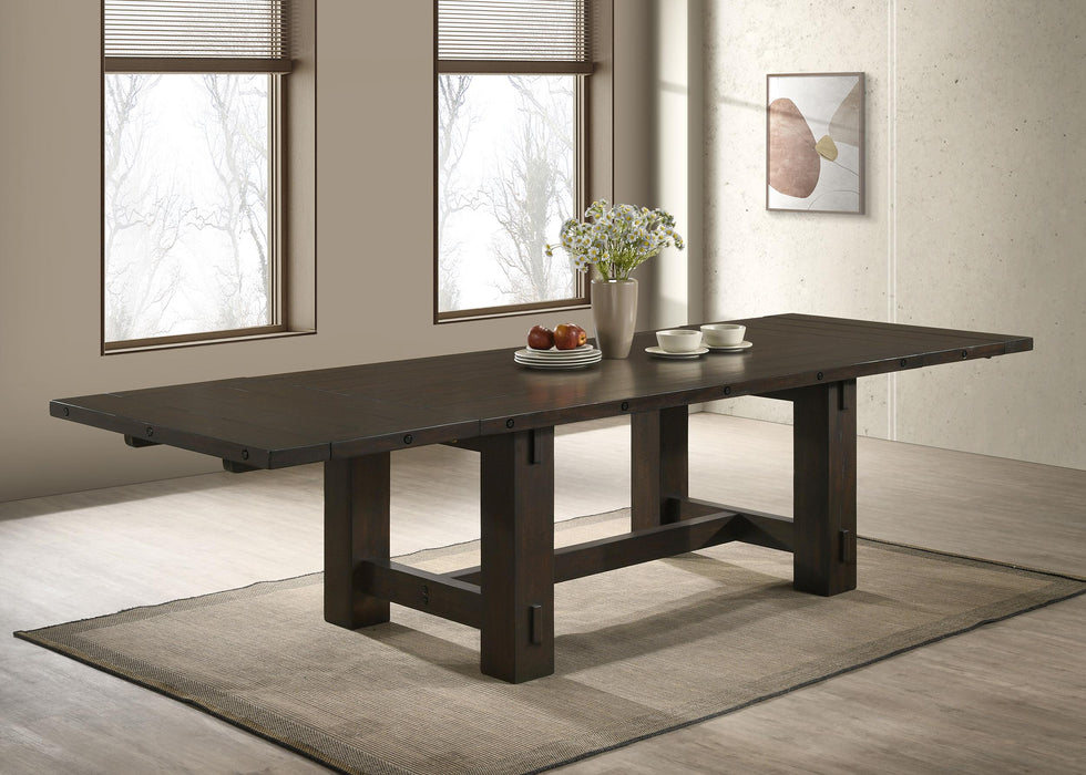 Calandra Rectangle Dining Table with Extension Leaf Vintage Java - Premium Dining Table from Coaster Z2 Standard - Just $1058! Shop now at Furniture Wholesale Plus  We are the best furniture store in Nashville, Hendersonville, Goodlettsville, Madison, Antioch, Mount Juliet, Lebanon, Gallatin, Springfield, Murfreesboro, Franklin, Brentwood