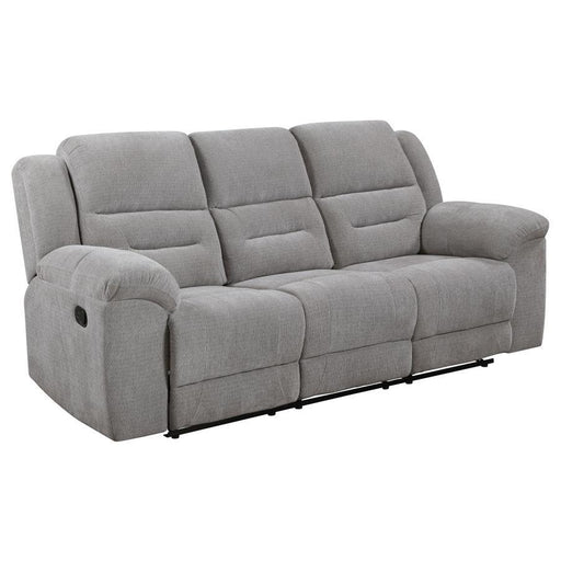 Gilson - Chenille Upholstered Reclining Sofa - Gray – Reclining Sofas by Coaster Fine Furniture at Furniture Wholesale Plus , Nashville furniture store