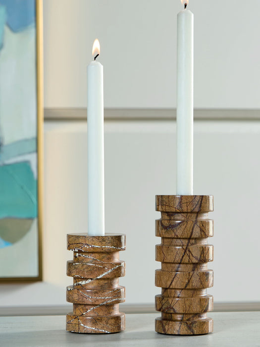 Emsleyfield - Candle Holder Set (Set of 2) - Tan – Candles & Holders by Signature Design by Ashley® at Furniture Wholesale Plus , Nashville furniture store