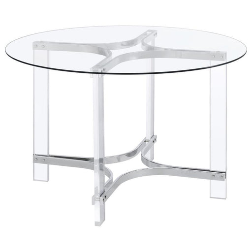 Keeling - Round Glass Top Acrylic Dining Table - Chrome – Dining Tables by Coaster Fine Furniture at Furniture Wholesale Plus , Nashville furniture store