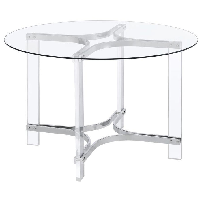 Keeling - Round Glass Top Acrylic Dining Table - Chrome – Dining Tables by Coaster Fine Furniture at Furniture Wholesale Plus , Nashville furniture store