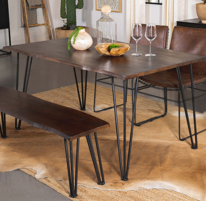 Topeka Live-edge Dining Table Mango Cocoa and Gunmetal - Premium Dining Table from Coaster Z2 Standard - Just $502! Shop now at Furniture Wholesale Plus  We are the best furniture store in Nashville, Hendersonville, Goodlettsville, Madison, Antioch, Mount Juliet, Lebanon, Gallatin, Springfield, Murfreesboro, Franklin, Brentwood