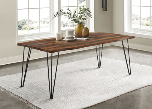 Neve Live-edge Dining Table with Hairpin Legs Sheesham Grey and Gunmetal - Premium Dining Table from Coaster Z2 Standard - Just $802! Shop now at Furniture Wholesale Plus  We are the best furniture store in Nashville, Hendersonville, Goodlettsville, Madison, Antioch, Mount Juliet, Lebanon, Gallatin, Springfield, Murfreesboro, Franklin, Brentwood