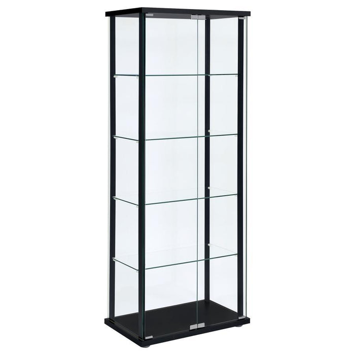 Delphinium - 5-Shelf Clear Glass Curio Display Cabinet - Black – Curio Cabinets by CoasterEveryday at Furniture Wholesale Plus , Nashville furniture store