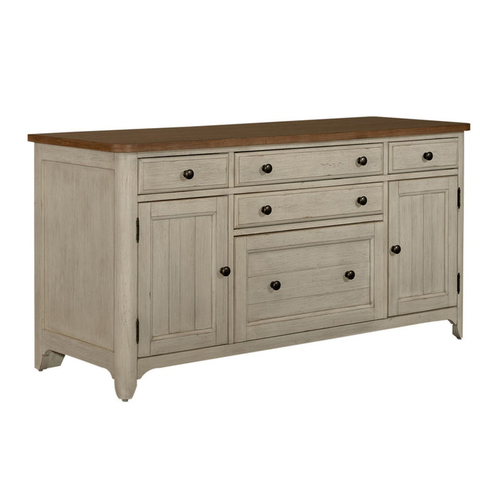 Farmhouse Reimagined - Door Credenza - Antique White / Chestnut Tops – Credenzas by Liberty Furniture at Furniture Wholesale Plus , Nashville furniture store