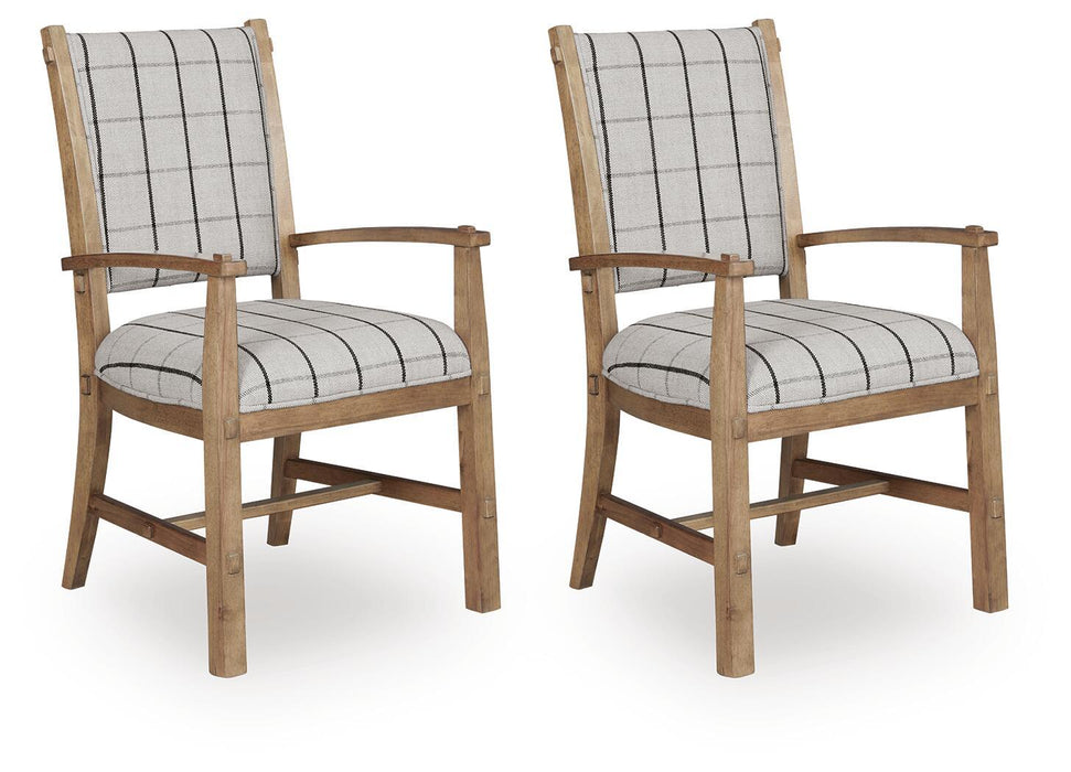 Ridgester - Dining Upholstered Arm Chair (Set of 2) - Light Brown – Chair Sets by Benchcraft® at Furniture Wholesale Plus , Nashville furniture store