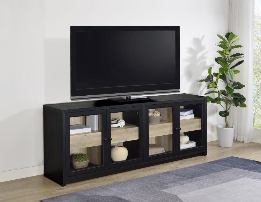 Denison - 79" 4-Door TV Stand Media Console - Black – TV Stands by Coaster Fine Furniture at Furniture Wholesale Plus , Nashville furniture store