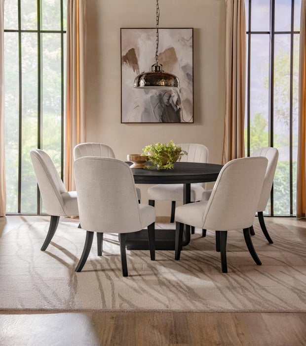 Leandro - 7 Piece Round Dining Table Set - Cream / Burnished Black – 7 Piece Dining Room Sets by Coaster Fine Furniture at Furniture Wholesale Plus , Nashville furniture store