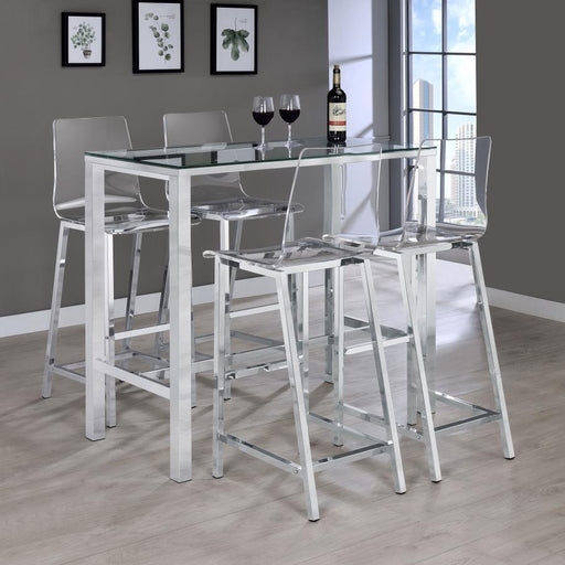 Tolbert - 5 Piece Bar Set With Acrylic Chairs - Clear And Chrome – 5 Piece Dining Room Sets by Coaster Fine Furniture at Furniture Wholesale Plus , Nashville furniture store
