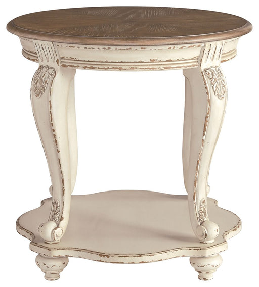 Realyn - Round End Table - White / Brown – End Tables by Signature Design by Ashley® at Furniture Wholesale Plus , Nashville furniture store