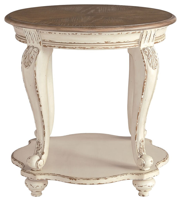 Realyn - Round End Table - White / Brown – End Tables by Signature Design by Ashley® at Furniture Wholesale Plus , Nashville furniture store