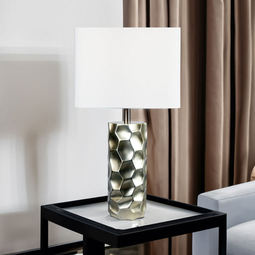 Table Lamp - Metallic And White - Premium Table Lamps from Crown Mark - Just $89! Shop now at Furniture Wholesale Plus  We are the best furniture store in Nashville, Hendersonville, Goodlettsville, Madison, Antioch, Mount Juliet, Lebanon, Gallatin, Springfield, Murfreesboro, Franklin, Brentwood