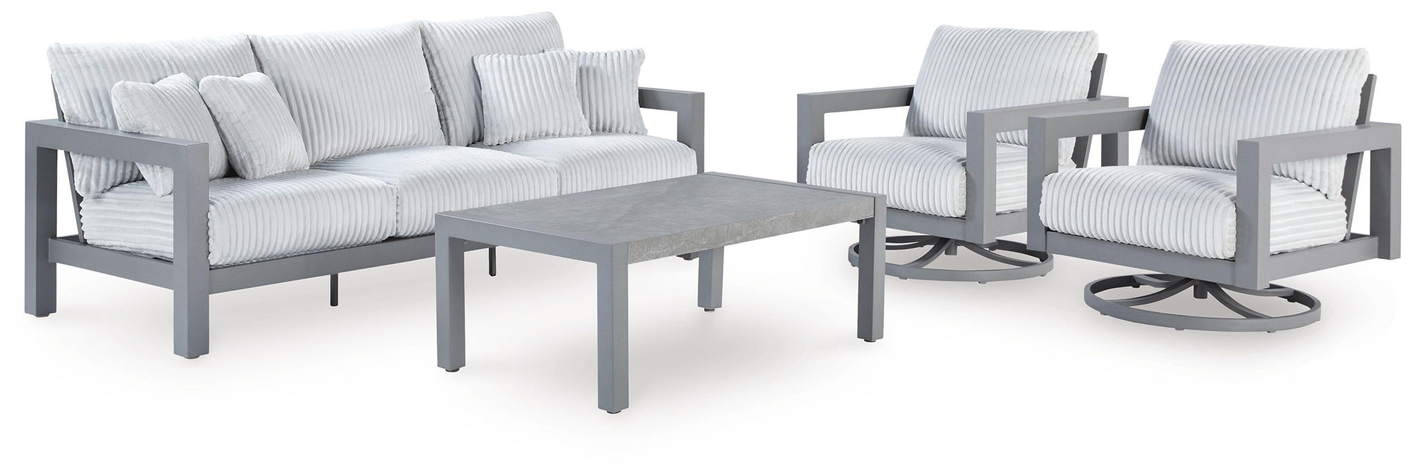 Hurley Park - 4 Pc. - Outdoor Sofa, 2 Lounge Chairs And Coffee Table - Gray – 4 Piece Outdoor Sets by Signature Design by Ashley® at Furniture Wholesale Plus , Nashville furniture store