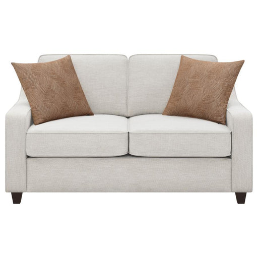 Christine - Upholstered Sloped Arm Loveseat - Beige - Premium Stationary Loveseats from CoasterElevations - Just $989! Shop now at Furniture Wholesale Plus  We are the best furniture store in Nashville, Hendersonville, Goodlettsville, Madison, Antioch, Mount Juliet, Lebanon, Gallatin, Springfield, Murfreesboro, Franklin, Brentwood
