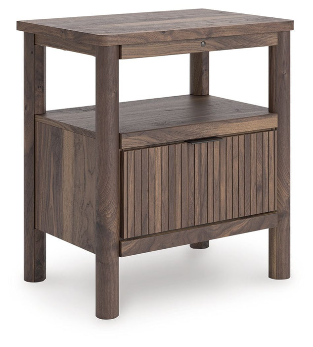 Pamytta - Brown - One Drawer Night Stand - Premium Nightstands w/ Charging Stations from Signature Design by Ashley® - Just $378! Shop now at Furniture Wholesale Plus  We are the best furniture store in Nashville, Hendersonville, Goodlettsville, Madison, Antioch, Mount Juliet, Lebanon, Gallatin, Springfield, Murfreesboro, Franklin, Brentwood