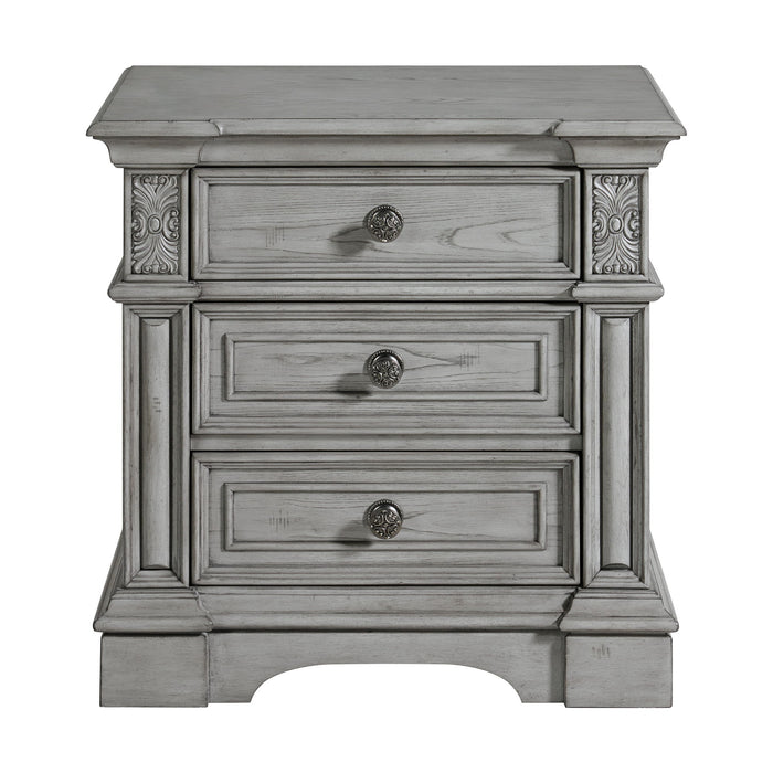 Glenmore - 3-Drawer Nightstand With USB - Aged Gray – Nightstands w/ Charging Stations by Elements International at Furniture Wholesale Plus , Nashville furniture store