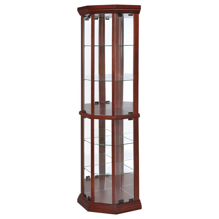 Appledale - 6-Shelf Corner Curio Display Cabinet - Medium Brown – Curio Cabinets by CoasterEssence at Furniture Wholesale Plus , Nashville furniture store