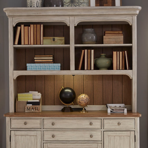 Farmhouse Reimagined - Credenza Hutch - Antique White / Chestnut Tops – Credenzas by Liberty Furniture at Furniture Wholesale Plus , Nashville furniture store