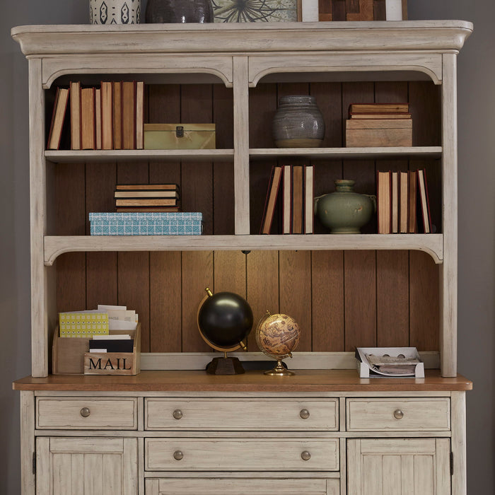 Farmhouse Reimagined - Credenza Hutch - Antique White / Chestnut Tops – Credenzas by Liberty Furniture at Furniture Wholesale Plus , Nashville furniture store