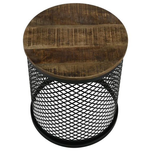 Aurora - Round Drum Base Accent Side Table - Natural And Black – Side Tables by CoasterEssence at Furniture Wholesale Plus , Nashville furniture store