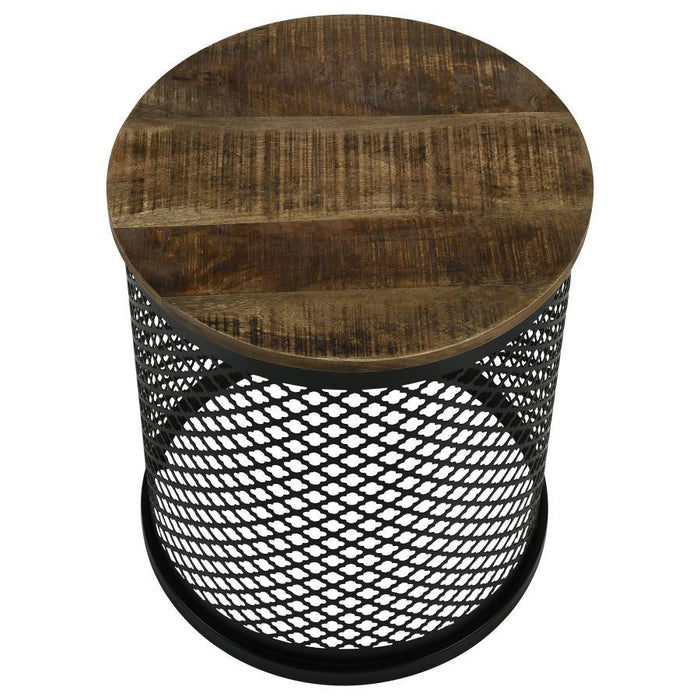 Aurora - Round Drum Base Accent Side Table - Natural And Black – Side Tables by CoasterEssence at Furniture Wholesale Plus , Nashville furniture store