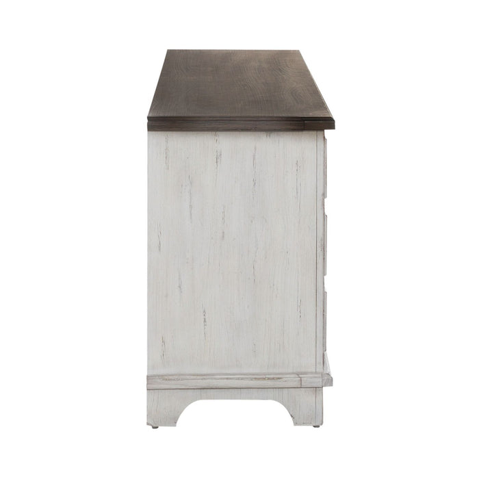 River Place - 75" Entertainment Console - Riverstone White & Tobacco – TV Stands by Liberty Furniture at Furniture Wholesale Plus , Nashville furniture store