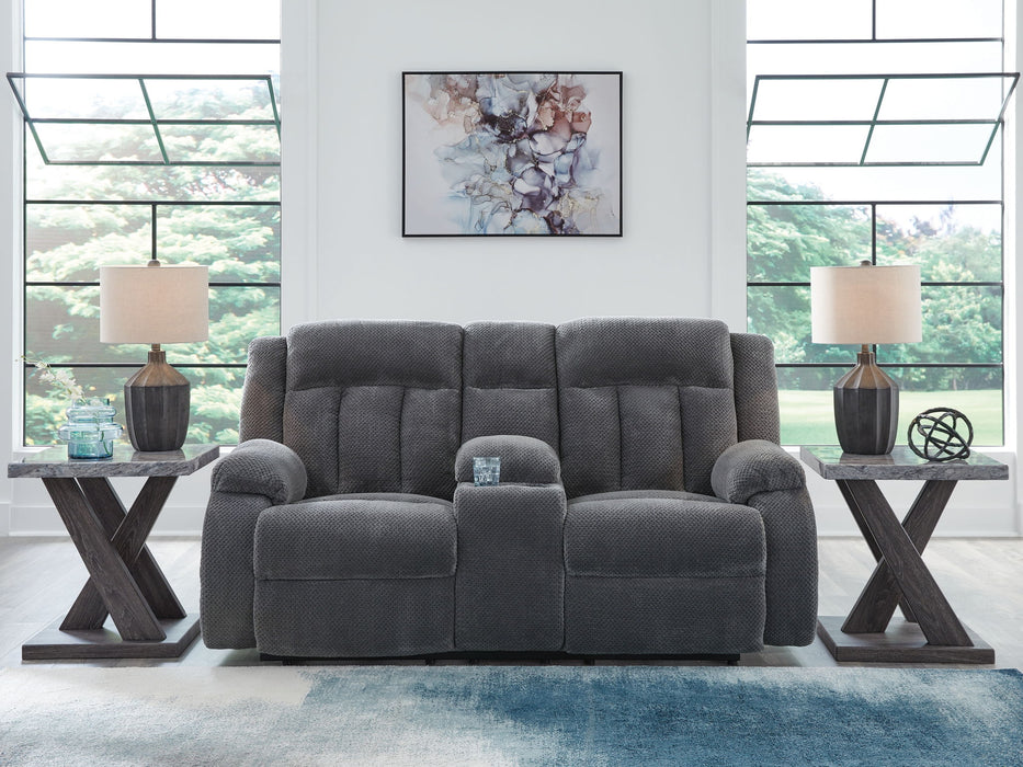 Observation - Double Reclining Power Loveseat With Console - Steel – Reclining Loveseats by Signature Design by Ashley® at Furniture Wholesale Plus , Nashville furniture store